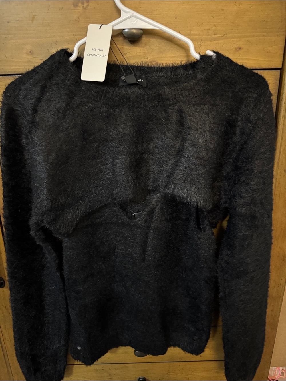 Current Air Black Fuzzy Crewneck Sweater